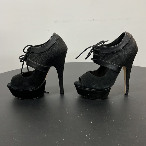 Colin Stuart lace up High Heels black leather suede women shoes size 5 - Picture 3 of 9